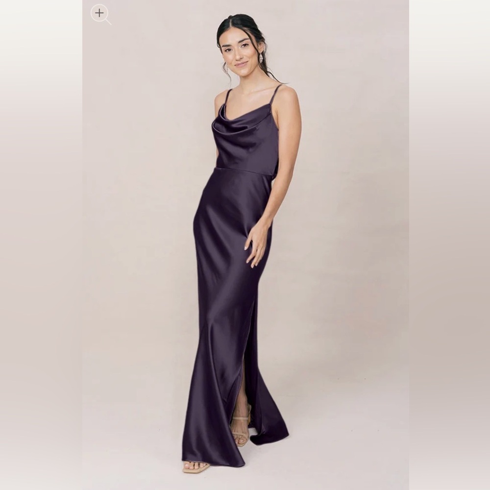Revelry black satin slit dress